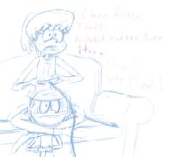 2016 artist:duskull character:lincoln_loud character:lynn_loud couch dialogue game_controller holding_object legs_around_head legs_crossed lynncoln sketch sofa text // 538x496 // 143KB