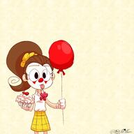 artist:marcustine balloon character:luan_loud clown costume face_paint holding_food holding_object looking_at_viewer pie solo tongue_out // 3000x3000 // 634KB