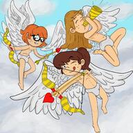 arrow artist:l-brush character:lynn_loud character:maddie character:margo_roberts cupid diaper heart nipples smiling source_request tongue_out wings winking // 1500x1500 // 1.1MB