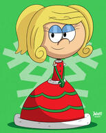 2019 alternate_outfit artist:julex93 character:leia_loud christmas christmas_dress christmas_outfit gloves half-closed_eyes hands_together lolacoln looking_at_viewer ocs_only original_character santa_dress shadow sin_kids smiling solo // 2000x2500 // 2.5MB