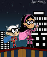 2019 ace_savvy artist:smvartist cape character:jackie character:lincoln_loud holding_object looking_to_the_side night roof smiling stars superhero // 1280x1565 // 266KB
