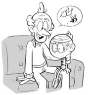 2018 artist:dipper bee bird character:lincoln_loud character:lynn_loud_sr couch hand_support looking_down lying_on_person open_mouth sitting smiling // 890x950 // 200KB