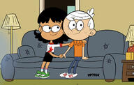 2022 arm_around_shoulders artist:universepines7102 character:lincoln_loud character:stella_zhau couch hand_holding hand_on_shoulder lamp looking_at_viewer smiling stellacoln window // 1280x815 // 129KB