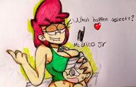artist:mculico beckycoln character:becky character:lincoln_loud half-closed_eyes hug pointing smiling tagme // 720x466 // 51KB