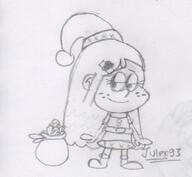 2016 alternate_outfit artist:julex93 background_character bag character:cookie_qt christmas half-closed_eyes looking_to_the_side santa_dress santa_hat santa_outfit sketch smiling solo // 346x319 // 28KB