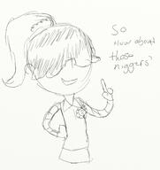 2016 artist:vinnietwotoes character:lucy_loud clothes_swap dialogue hairstyle_swap hand_on_hip ponytail racism sketch solo talking_to_viewer text // 1261x1341 // 317KB