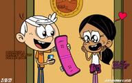 2021 artist:jamesmerca50 character:lincoln_loud character:ronnie_anne_santiago dialogue freckles hands_on_cheeks heart interracial looking_at_another ring ronniecoln skateboard // 3800x2400 // 588KB