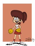 2022 alternate_outfit artist:tifflovty character:lynn_loud cheerleader cheerleader_outfit looking_at_viewer pom_poms smiling solo // 1579x2048 // 164KB