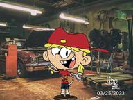 2023 alternate_outfit Artist:the_loudest_artist auto_shop car character:lana_loud looking_at_viewer mechanic smiling solo wrench // 1024x768 // 136KB