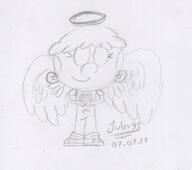 2017 alternate_outfit angel artist:julex93 aureole character:lana_loud eyes_closed hands_together sketch smiling solo wings // 537x475 // 49KB