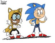alternate_outfit artist:thegreatgreninja character:clyde_mcbride character:lincoln_loud character:miles_tails_prower character:sonic_the_hedgehog costume sega sonic_the_hedgehog // 1313x1014 // 439KB
