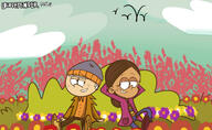 2021 alternate_outfit artist:louddefender character:lincoln_loud character:ronnie_anne_santiago cloud coat flowers hands_behind_head hat interracial looking_at_another ronniecoln sitting smiling winter_clothes // 1280x785 // 124KB