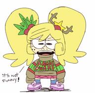 artist:marcustine character:leia_loud christmas christmas_outfit dialogue gremlin_face looking_at_viewer ocs_only original_character sin_kids solo talking_to_viewer // 1660x1617 // 196KB