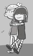 2016 artist:lioxdz character:lincoln_loud character:lucy_loud eyes_closed greyscale hug hugging lucycoln sketch smiling // 537x902 // 179KB