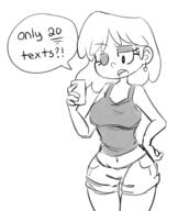 2016 artist:lm bare_breasts big_breasts black_and_white character:lori_loud dialogue open_mouth phone shorts sketch solo text thick_thighs // 1015x1200 // 388KB
