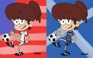 alternate_outfit artist:alexl1196 character:lynn_loud looking_at_viewer smiling soccer soccer_ball solo sportswear // 2252x1400 // 210KB