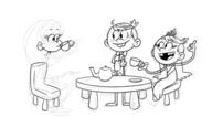 2016 alternate_outfit artist_request beverage bow_tie character:carol_pingrey character:lincoln_loud character:lola_loud drinking holding_beverage holding_object lineart looking_at_another sitting sketch smiling suit tea_party teapot wip // 560x309 // 108KB