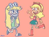 2016 artist:polarnasu character:leni_loud character:star_butterfly clothes_swap crossover simple_background smiling star_vs_the_forces_of_evil // 914x690 // 130KB