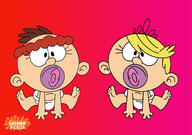 2022 aged_down artist:lh_and_mbn baby character:lola_loud character:lynn_loud diaper pacifier sitting topless // 1861x1309 // 1005KB