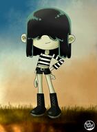 artist:thefreshknight character:lucy_loud gorillaz hands_on_hips parody shorts smiling solo tagme // 2157x2940 // 2.8MB