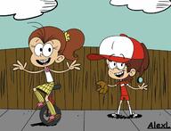 2021 artist:alexl1196 character:luan_loud character:lynn_loud hat looking_at_viewer smiling unicycle // 1300x996 // 137KB