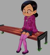 2021 artist:cheez bench character:ronnie_anne_santiago looking_down sitting solo westaboo_art // 1216x1342 // 121KB