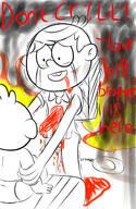 2017 artist:extricorez bleeding blood character:lily_loud character:lincoln_loud crying dialogue diaper feet fire holding_arms looking_down open_mouth sad smiling smoke tears text // 1024x1569 // 228KB