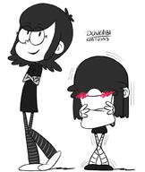2016 arms_crossed artist:donchibi blushing character:lucy_loud character:mavis_dracula crossover hotel_transylvania looking_at_viewer shaking smiling style_parody // 859x1017 // 216KB