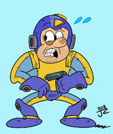 2018 artist:jake-zubrod character:mega_man looking_to_the_side mega_man nervous solo style_parody // 1024x1212 // 151KB