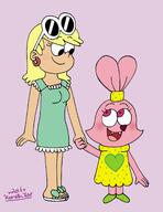 2016 character:leni_loud character:panini chowder crossover hand_holding looking_at_another smiling voice_actor_connection // 1024x1331 // 143KB