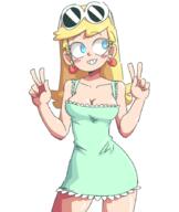 2020 artist:big-neamo blushing character:leni_loud looking_to_the_side peace_sign pose smiling solo westaboo_art // 750x888 // 23KB