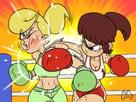 2021 artist:saro boxing boxing_gloves boxing_ring character:cindy_vortex character:lynn_loud commission commissioner:gadgetboy197 crossover jimmy_neutron_boy_genius midriff punch solo sportswear // 1600x1200 // 794KB