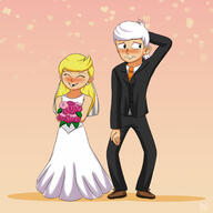 2021 alternate_hairstyle alternate_outfit artist:julex93 blushing character:lincoln_loud character:lola_loud eyes_closed flowers hand_behind_head hearts lolacoln looking_away looking_to_the_side shadow smiling suit wedding wedding_dress // 2200x2200 // 321KB