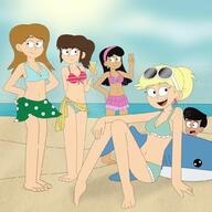 2020 artist:jmdx64 artist:jmx64 beach bikini character:fiona character:jackie character:leni_loud character:mandee character:miguel group swimsuit water // 1024x1024 // 123KB