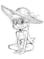 alternate_outfit artist:zukicure bikini character:leni_loud looking_at_viewer sitting sketch smiling solo sun_hat sunglasses swimsuit westaboo_art // 1304x1739 // 187KB