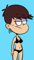 2018 alternate_outfit artist:scobionicle99 bikini character:luna_loud cleavage coloring colorist:sprocket half-closed_eyes looking_to_the_side simple_background solo swimsuit // 400x700 // 68KB