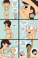 alternate_outfit artist:caluriri bare_breasts bikini blushing character:lincoln_loud character:luna_loud character:ronnie_anne_santiago comic dialogue freckles lunacoln ronniecoln // 845x1280 // 264KB