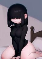 2023 aged_up aI-generated artist:losforrycustom bare_breasts barefoot bed character:lucy_loud looking_at_viewer on_knees sitting solo sweater thick_thighs // 1024x1440 // 1.1MB