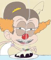 2017 artist:duskull character:luan_loud clown clown_nose food half-closed_eyes meme parody redraw solo steam the_simpsons wig // 617x729 // 174KB