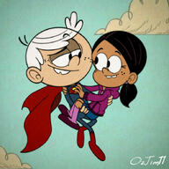 artist:ozjim11 bridal_carry carrying character:lincoln_loud character:ronnie_anne_santiago cloud cosplay flying looking_at_another ronniecoln source_request superman // 894x894 // 105KB