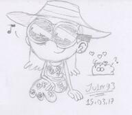 2017 ? alternate_outfit artist:julex93 character:lincoln_loud character:lola_loud dress hearts lolacoln sitting sketch smiling sun_hat sunglasses // 397x345 // 36KB