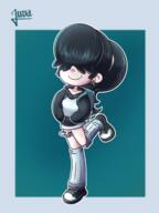 2023 aged_up alternate_hairstyle alternate_outfit artist:juvakurosaki character:lucy_loud hands_in_pockets ponytail raised_leg smiling solo // 2304x3072 // 3.1MB