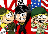2017 alternate_outfit american_flag artist:drawerjake character:lana_loud character:lincoln_loud character:lola_loud hand_gesture holding_weapon japan military_uniform natsoc sword the_man_in_the_high_castle world_war_ii // 1024x731 // 208KB