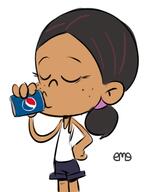 2018 4chan artist:eme beverage character:ronnie_anne_santiago drinking eyes_closed hand_on_hip holding_object pepsi solo tank_top // 451x572 // 93KB