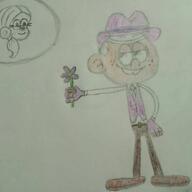 character:lincoln_loud character:ronnie_anne_santiago fedora flower half-closed_eyes looking_to_the_side smiling // 1080x1080 // 62KB