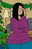 aged_up alternate_hairstyle artist:chillguydraws au:thicc_verse bare_breasts big_breasts character:ronnie_anne_santiago christmas edit freckles living_room solo winter_clothes // 944x1427 // 953KB