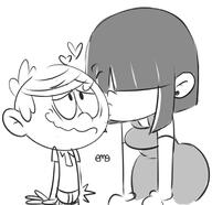 2018 aged_up artist:eme bending_over character:lincoln_loud character:lucy_loud hearts kissing lucycoln smiling // 780x757 // 169KB