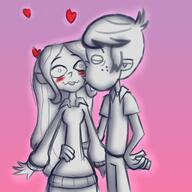 2021 aged_up artist:petrus-c-visagie blushing character:lincoln_loud crossover hearts kissing total_drama_island // 2048x2048 // 282KB
