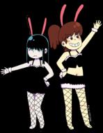 2019 alternate_outfit artist:flor bunny_ears bunnysuit character:lucy_loud character:lynn_loud fishnet_stockings hand_on_hip high_heels looking_at_viewer midriff pose smiling transparent_background waving // 687x890 // 210KB