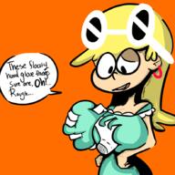 2016 artist:tentaclebot big_breasts breast_grab character:leni_loud dialogue disembodied_hands grope groping half-closed_eyes hands_on_breasts looking_down open_mouth smiling text // 888x888 // 194KB